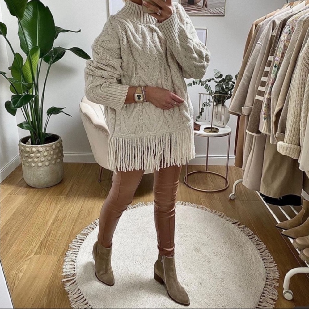 Zara Cream Cable Knit Turtleneck Sweater. L - Picture 2 of 11